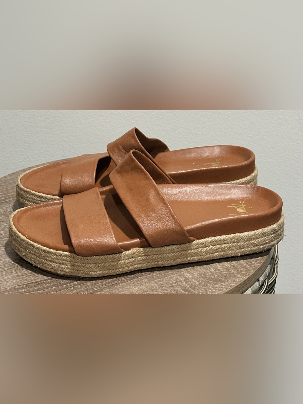 Beek Twinspot Platform Sandal Tan Leather Slide - Picture 6 of 11